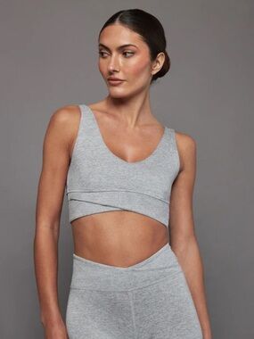 Carbon38 Wrap sports Bra top Heather Melt silver buttery-soft v-neck workout